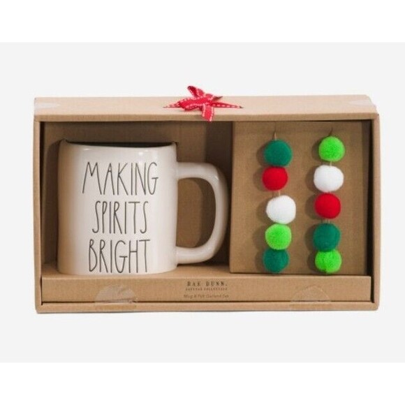 Rae Dunn "Making Spirits Bright" Mug And Garland Gift Set Christmas 19.4oz - Picture 1 of 1